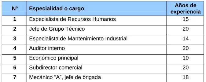 Tabla 2.1 Datos de los expertos seleccionados 