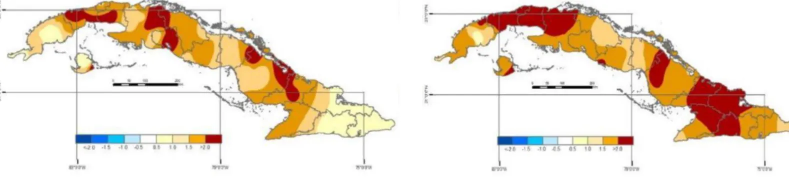 Figura 3.4: Anomalías de la temperatura media mensual para julio (izquierda) y agosto  (derecha) del 2017 