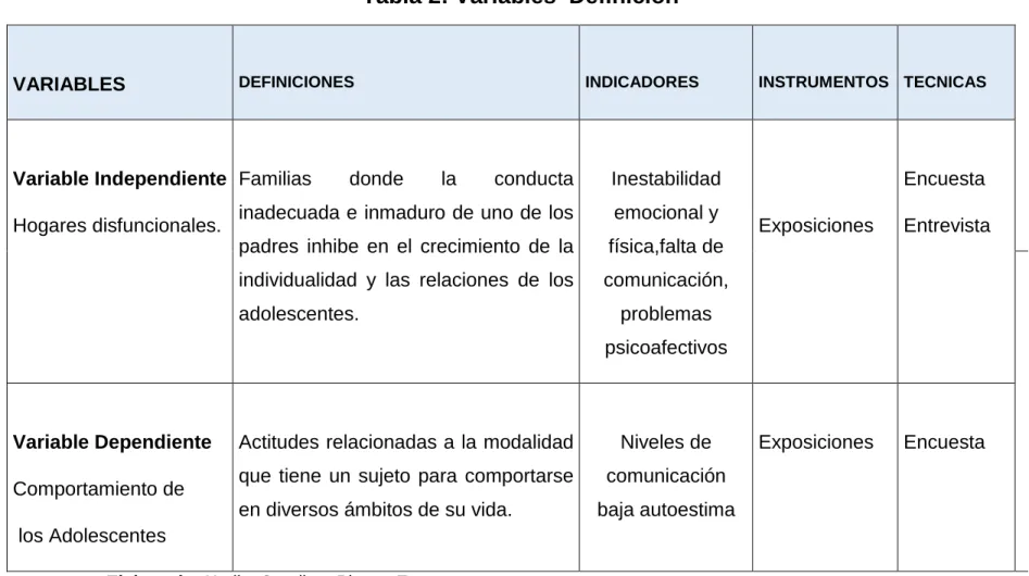 Tabla 2: Variables  Definición 