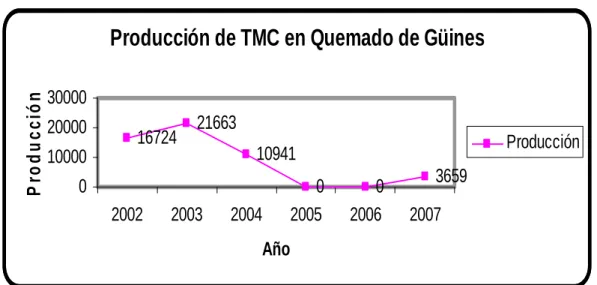Gráfico 2.2 Comportamiento de la producción de TMC por año. 