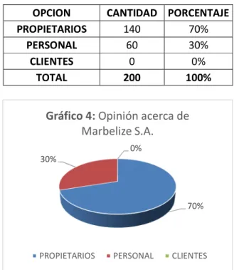 Tabla 4: Opinión acerca de Marbelize S.A. 