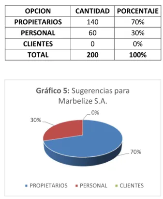 Tabla 5: Sugerencias para Marbelize S.A. 
