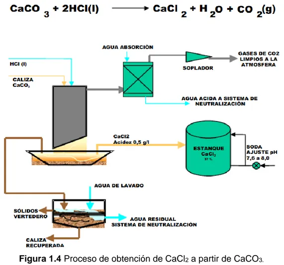 Figura 1.4 Proceso de obtención de CaCl 2  a partir de CaCO 3.