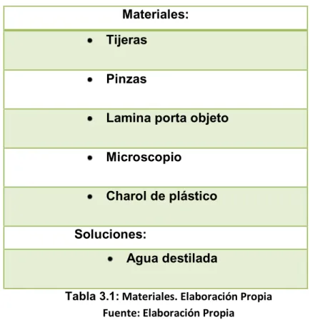Tabla 3.1: Materiales. Elaboración Propia  Fuente: Elaboración Propia 
