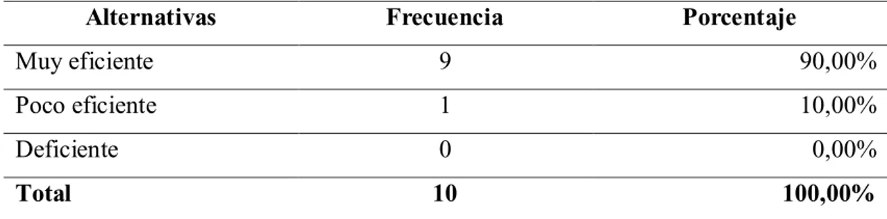 Tabla N° 10: Calificación de la estructura organizacional. 