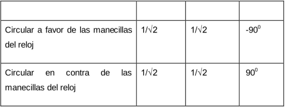 Tabla 2: Tipos de polarizaciones. 