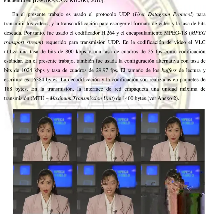 Figura 2.8: Video degradado de Akiyo con variación de retardo de 0,4,8,12,16 y 20 ms. 