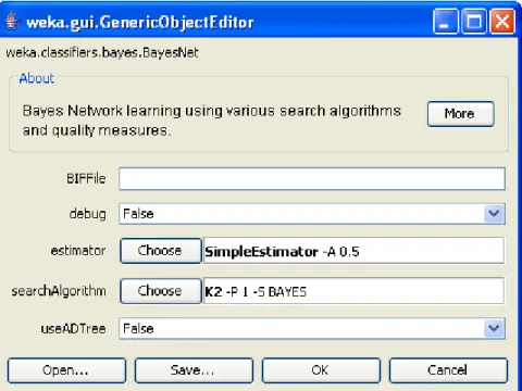 Figura 3.3.3.1. Cuadro de configuración del BayesNet.  