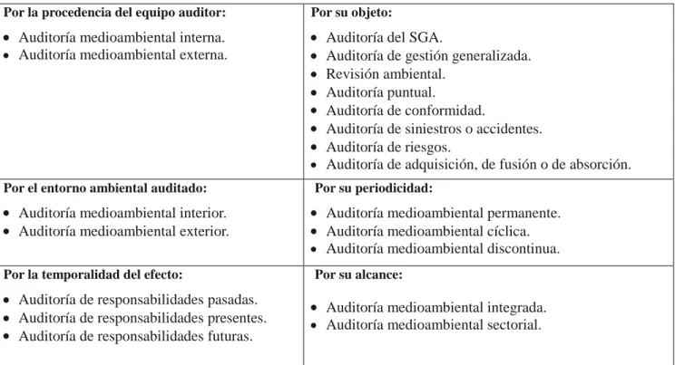 Tabla 2.Tipos de auditorías. Fuente: Conesa, 1997. 