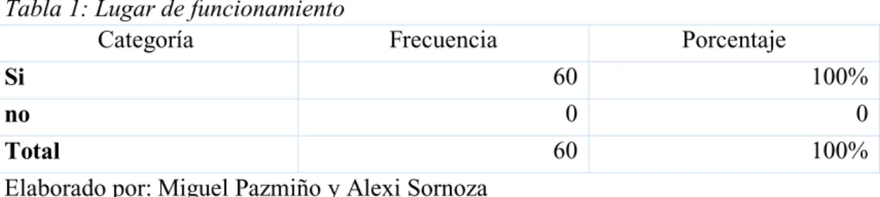 Tabla 1: Lugar de funcionamiento  
