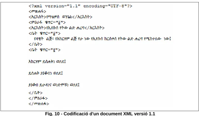 Fig. 10 - Codificació d'un document XML versió 1.1 