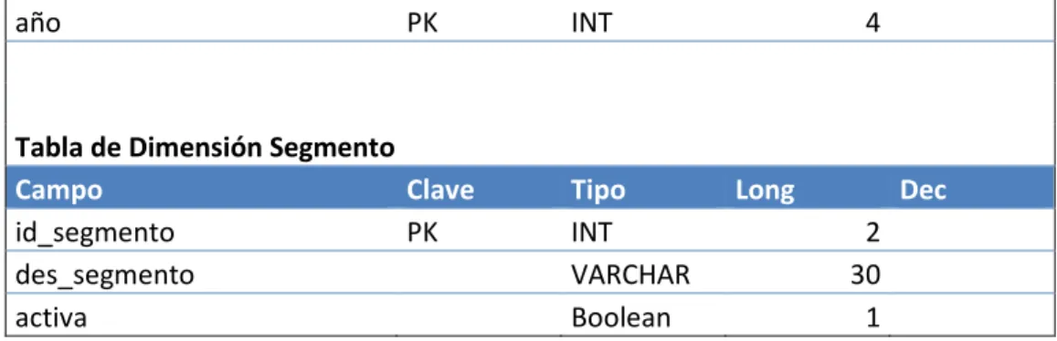 Tabla de Dimensión Segmento    