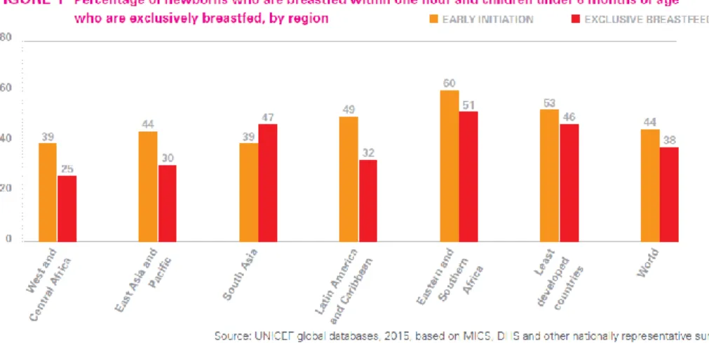 FIGURA 1. Porcentaje de recién nacidos con inicio temprano a la lactancia y porcentaje de menores de seis meses con  lactancia exclusiva