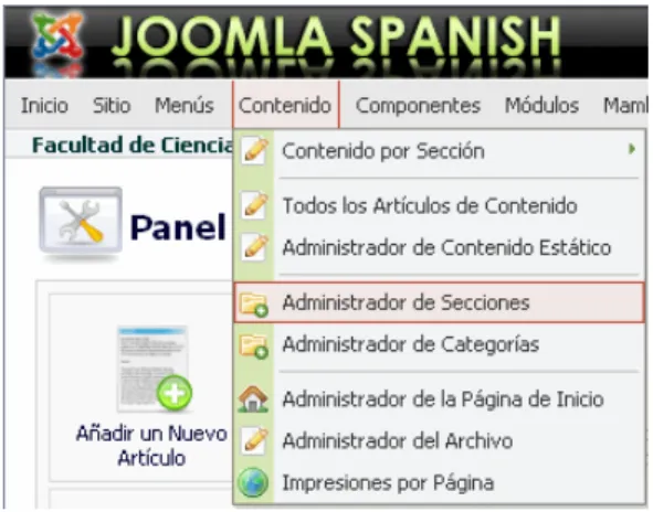 Figura 2.10 Menú para la creación de una “Sección”. 