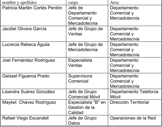 Tabla 2.10: Listado de expertos. 