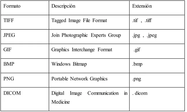 Tabla  1 Diferentes  formatos  de imágenes  digitales  en  que pueden  aparecer las  anotaciones