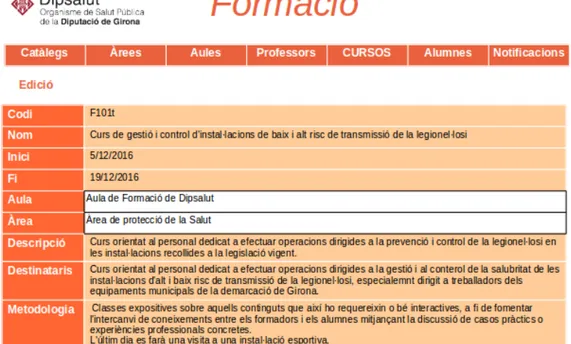 Figura 18: Exemple de disseny de la pàgina d'edició de cursos