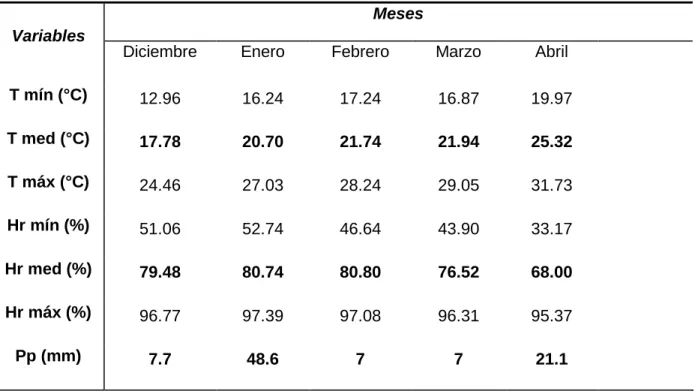 Tabla 1. Variables meteorológicas 