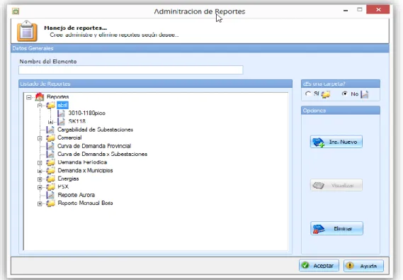 Figura 2.6: Reportes configurables guardados