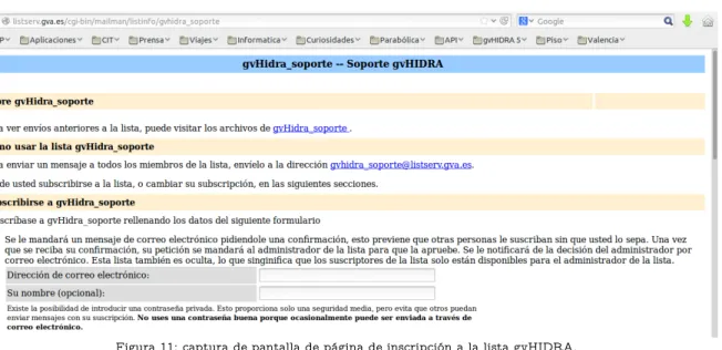 Figura 11: captura de pantalla de página de inscripción a la lista gvHIDRA.
