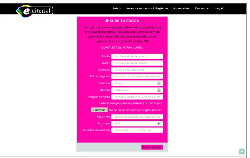 Figura 12: Formulario subida de ebooks