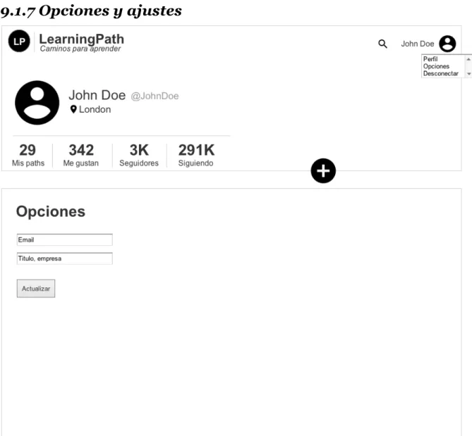 Figura  15.  Prototipo  de  baja  resolución:  Sección  opciones  y  ajustes  