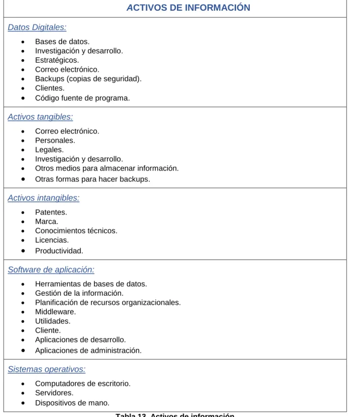 Tabla 13. Activos de información 