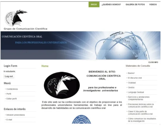 Figura 1. Aplicación web de comunicación científica oral