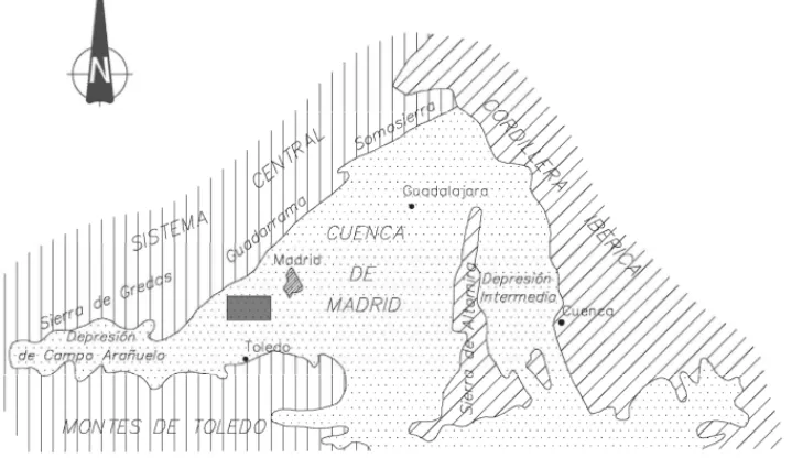 Fig. 0.1. Esquema de situación de la Hoja 581 en el contexto de la Cuenca de Madrid.