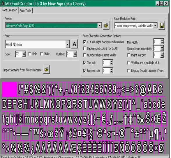 Fig. 2.4.1: Software para crear una tabla de caracteres. 