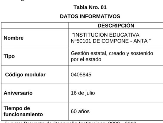 Tabla Nro. 01  DATOS INFORMATIVOS 