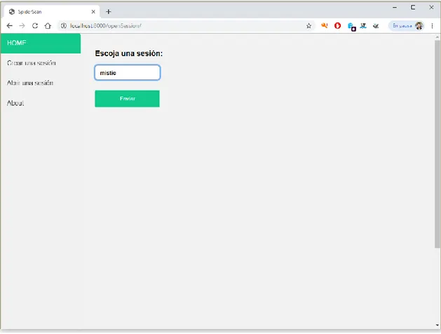 Figura 6.7: Página para abrir una sesión de SpiderScan ya existente 