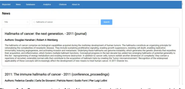 Figure 6-A: Screen output of the News section. In this example, the search is for            