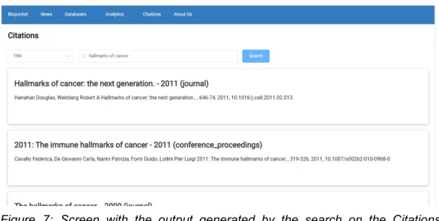 Figure 7: Screen with the output generated by the search on the Citations section. 