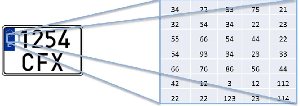 Figura 2- Imagen digital expresada como una matriz (los valores de los píxeles son ficticios) 