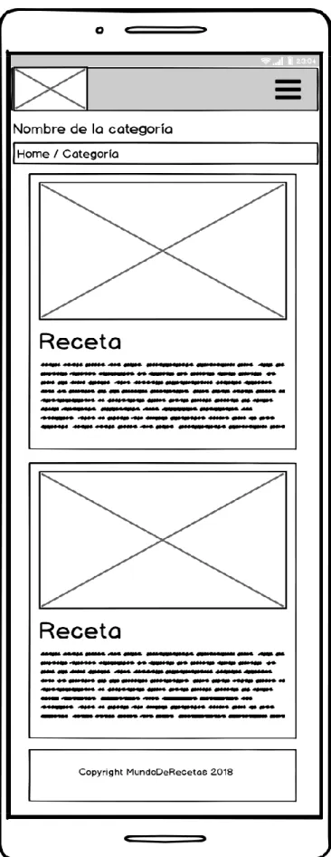 Figura 13: Prototipo lo-fi de la pantalla “Listado de recetas” para móvil 