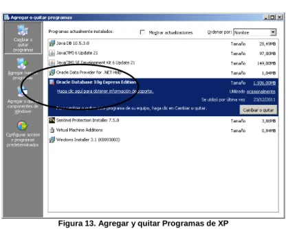 Figura 13. Agregar y quitar Programas de XP 