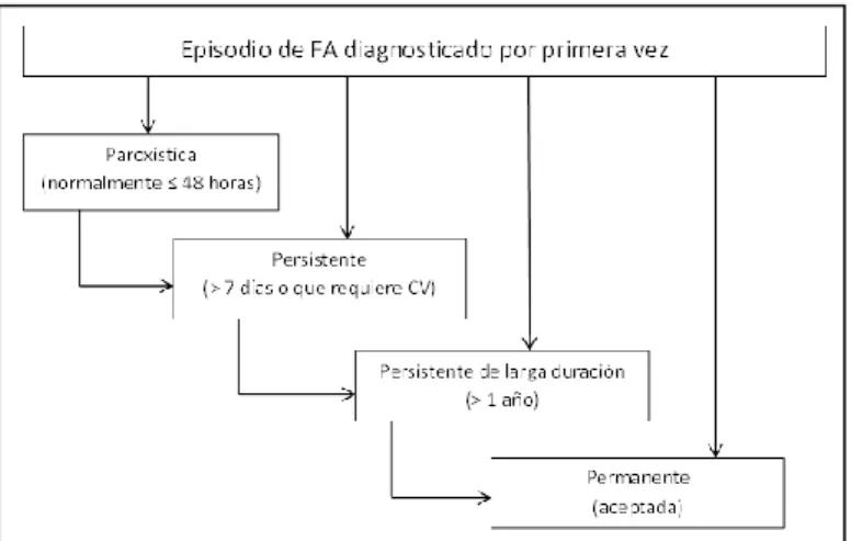 Figura 2. Diferentes tipos de Fibrilación Auricular (FA). 