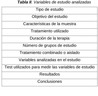 Tabla II. Variables de estudio analizadas  Tipo de estudio 