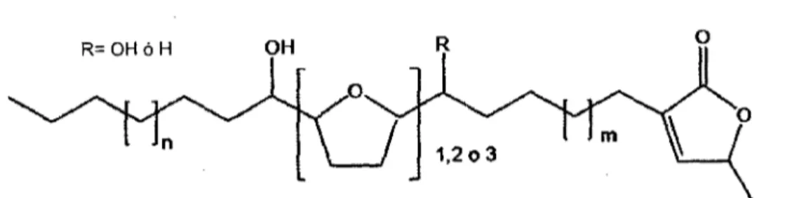 Figura 1. Estructura general de las Acetogeninas (Garcia, 2009} 