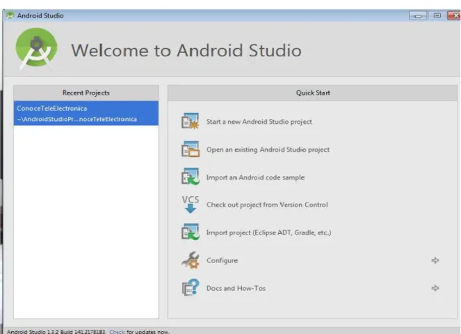 Figura 3.1. Pantalla principal de la plataforma Android Studio. Fuente: elaboración propia 
