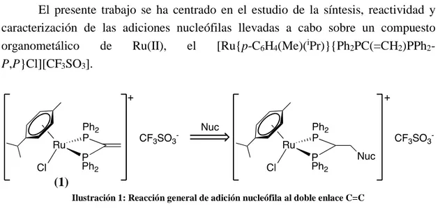 Ilustración 1: Reacción general de adición nucleófila al doble enlace C=C 