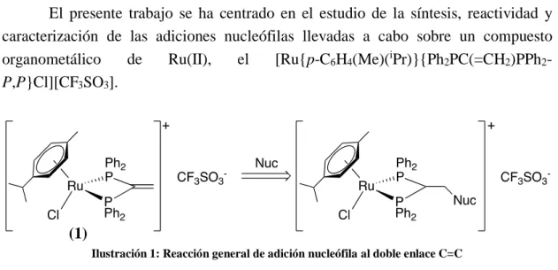 Ilustración 1: Reacción general de adición nucleófila al doble enlace C=C 