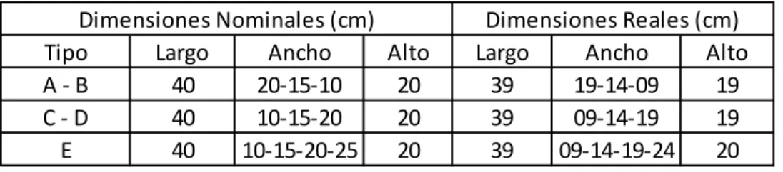 Figura 5. Esquema de las dimensiones del bloque 