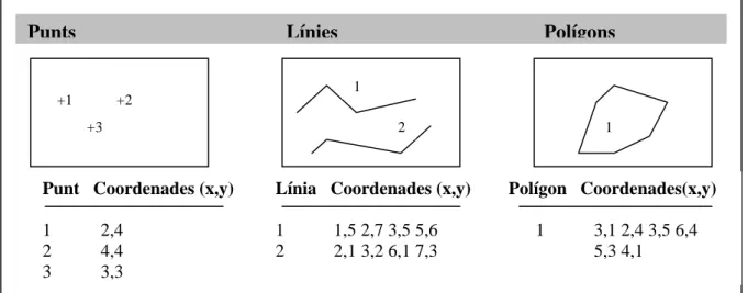 Fig. 3  Representació de les dades d’un SIG amb el model vectorial 