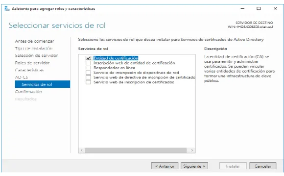 Figura 3.7. Se adiciona en servicio de Rol Entidad de Certificación. 