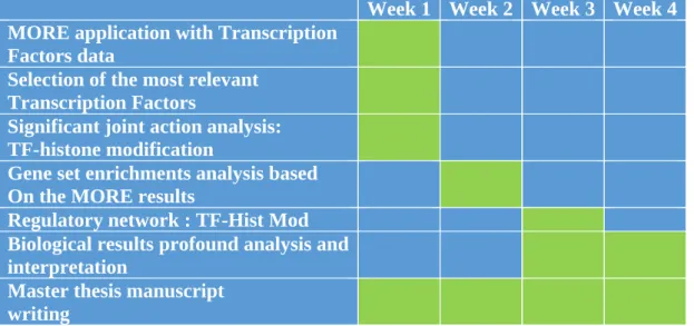 Table 4. Gantt chart of the tasks performed during the PEC3. The green cells represent in which week the  task described at the left side of the row was carried out
