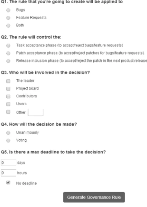 Fig. 4. Form-based generator to define governance rules.