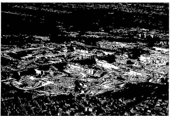 Figura  1.4.  Vista  NE  de  los  depósitos  de  Travertino  en  la  cuenca  Acque  Albule  rodeada  por  la  ciudad  de  Villanova