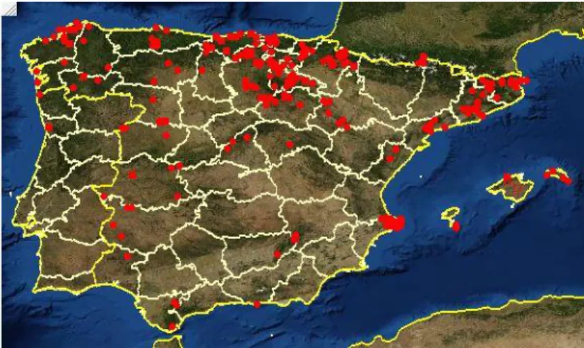 Figura  4.  Mapa  da  distribución  de  Spiranthes  spiralis  na  Península  Ibérica  (http://www.anthos.es/, 10/06/13)